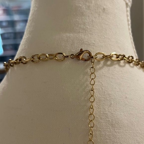 Gold Tone Faux Turquoise Multi Gemstone Rhinestone 14 Inch Choker Necklace - Picture 8 of 10